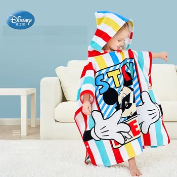 

Disney Mickey Minnie 100% Cotton Children Hooded Bath Towel with Snap Button Baby Girls Boys Summer Cloak Bath Towel 70cmx140cm