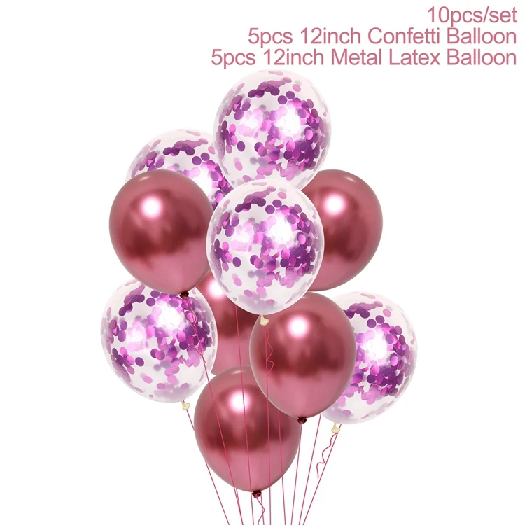 QIFU металлические шары шарики для свадьбы с днем рождения шары латексные металлические хромированные шары воздушные шары гелиевые балоны номер - Цвет: red  pink set