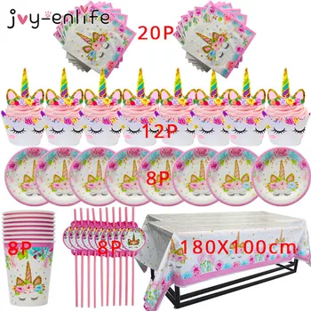 

57pcs Unicorn Party Tableware Birthday Party Napkin Cup Plate Hat Happy Birthday Decoration Baby Shower Supplies
