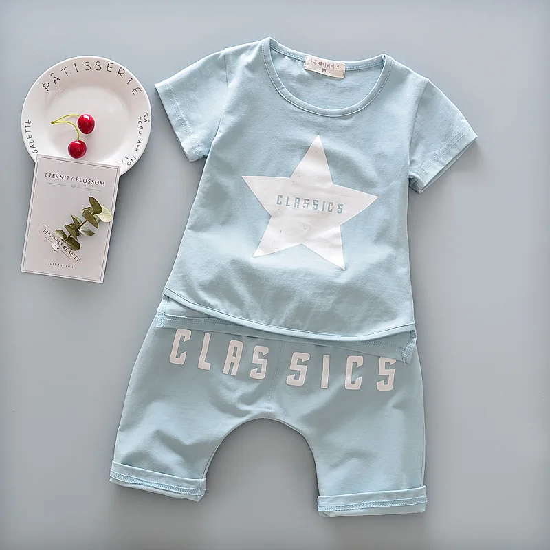 Летний детский комплект одежды 2017 для маленьких мальчиков звезда шаблон одежда