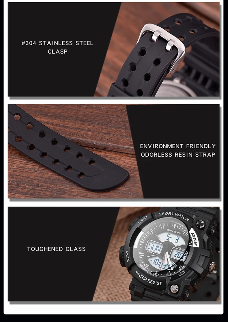 Новинка 2019 года Санда спортивные цифровые часы Мужская мода водонепроницаемый термометр Военная Униформа светодиодный непромокаемые