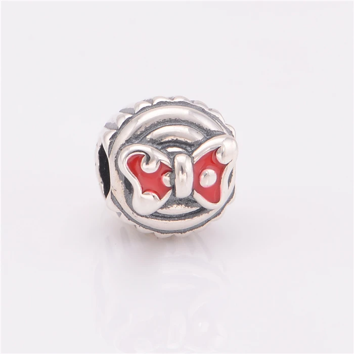 

2015 New fine jewelry red Enamel bowknot brand charms 925-sterling-silver Jewelry making Fit brand Bracelet DIY new Beads DSN022