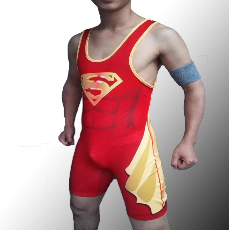 Badiace Red Superman борцовское трико гимнастический силовой костюм для тяжелой атлетики мужские настраиваемые колготки Молодежная цельная Экипировка для борьбы