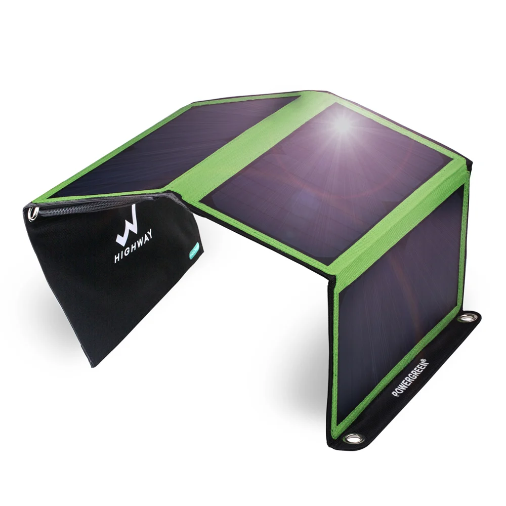 

PowerGreen Folding Solar Panel Charger 21W Powerful Solar Power Bank External Battery Backup Pack for Mobile Phone