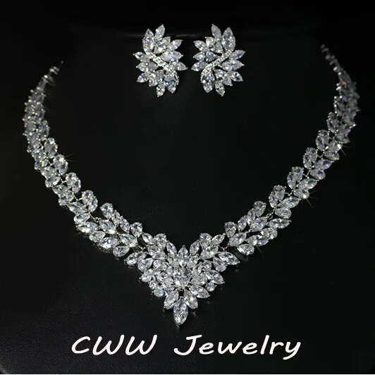 CWWZircons Super Luxury Bridal CZ Jewelry White Gold Color African Wedding Cubic Zirconia Beads Jewelry Sets For Brides T146