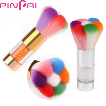 

Special Design Mixed 7 Colors Nail Art Dust Brush Cleaner Gold Handle Nylon Brush Colorful Soft Rhinestone Decoration Hot D163