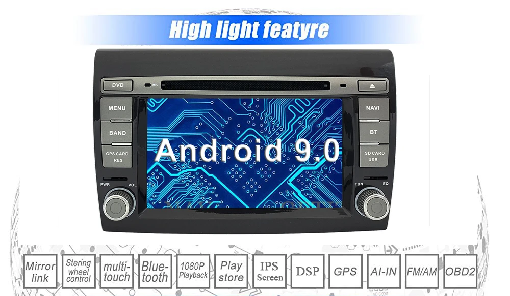 Discount Android 9 Car DVD Multimedia Player for Fiat Bravo 2007-2012 Car Radio Stereo GPS Navigation 3