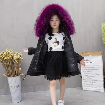 

2017 Children Winter Clothes Boys and Girls Down Jacket long 90% large white Duck Down Coat Thickened Natural Fur Hooded Coat