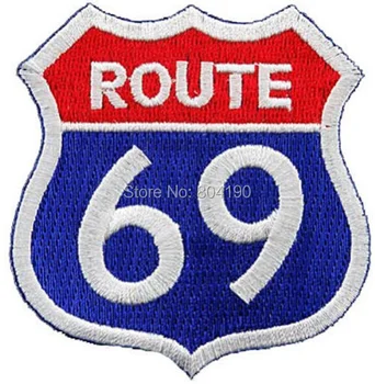 

3" Red Blue US ROUTE 69 Embroidered Robe Motorcycle Biker Vest Iron On Patch rock retro applique wholesale dropship