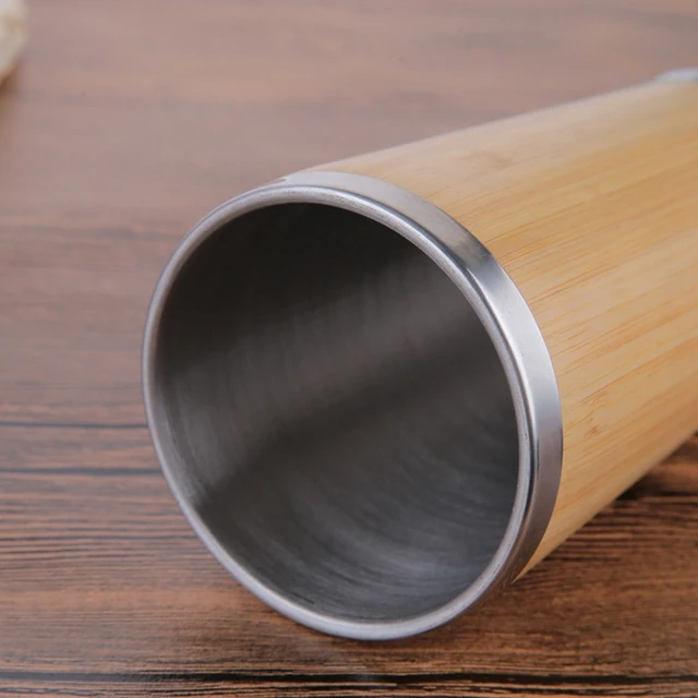 Bamboo Coffee Cup Stainless Steel Coffee Travel Mug With Leak-Proof Cover Insulated Coffee Accompanying Cup Reusable Cup 3