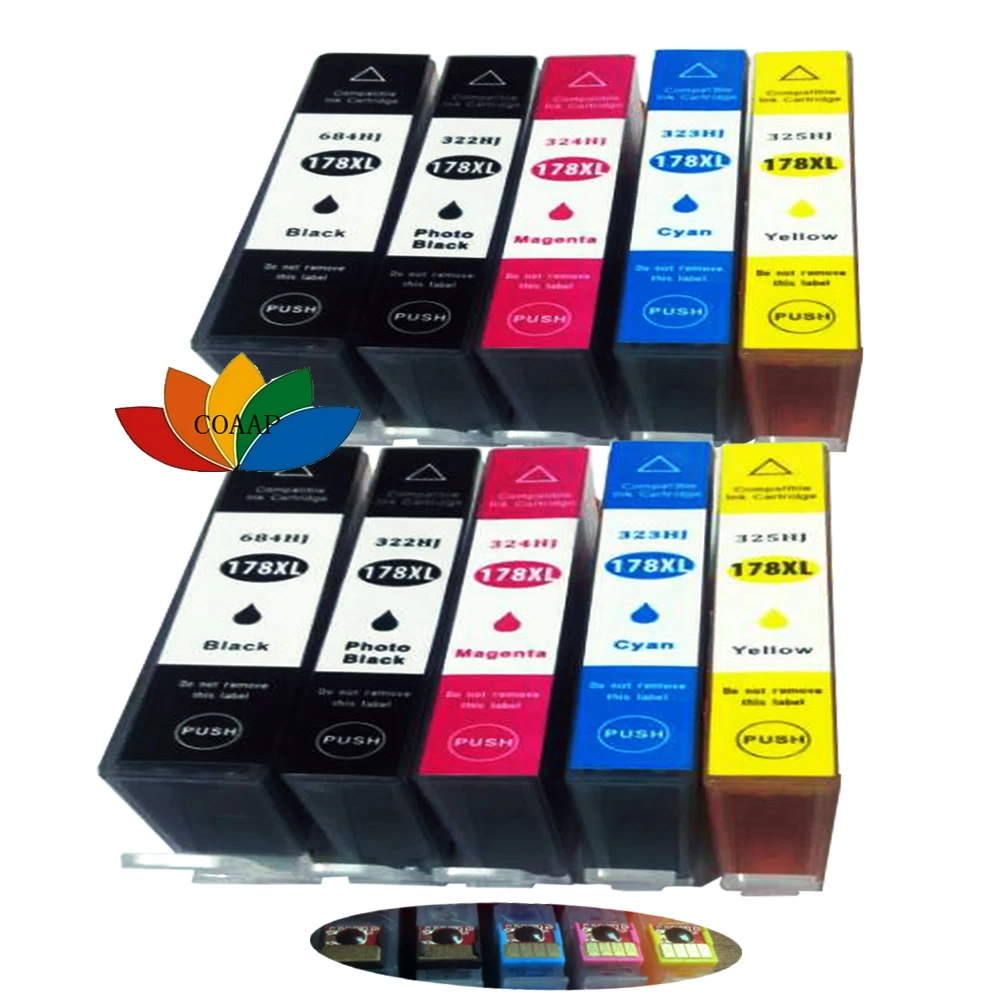 ФОТО 10 Compatible HP 178 XL CHIPPED Ink Cartridge for Photosmart 5510 5515 5520 5524 6510 C6380 Printer