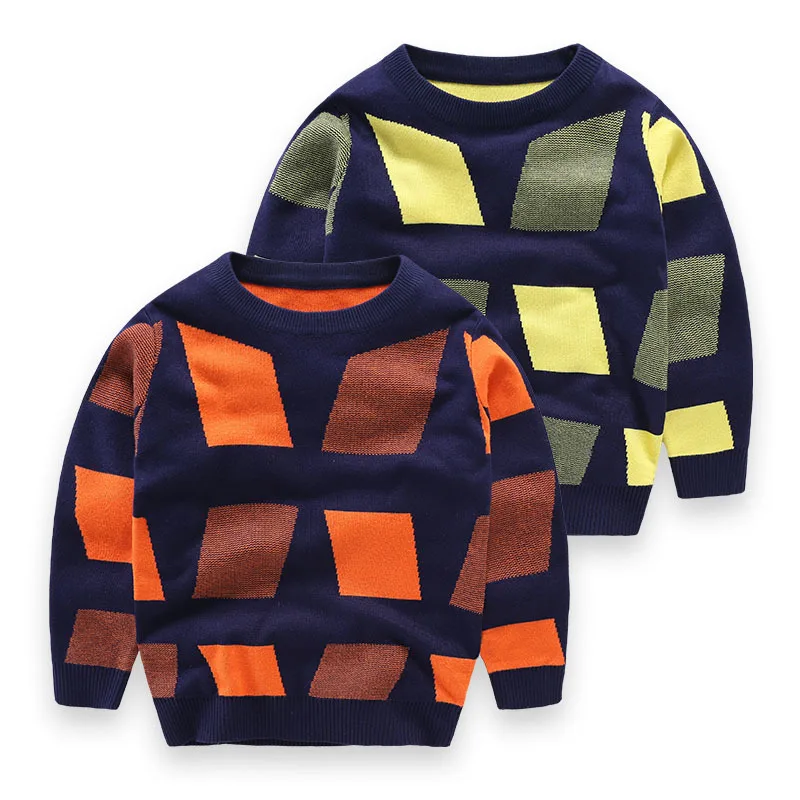 Детский джемпер для мальчика; свитера с геометрическим рисунком; сезон осень-зима; Хлопковый вязаный свитер для мальчиков и девочек; одежда для детей; топы для детей