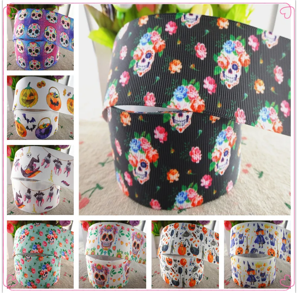 

18091902, 1" 25mm,1-1/2" 38mm 5 yards Halloween printed grosgrain ribbons DIY hair bows handmade materials