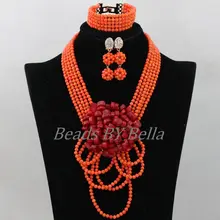 Ручной работы коралловые нигерийские Свадебные бусы ожерелье индийские Свадебные украшения наборы африканские коралловые бусины комплект ювелирных изделий ABK005