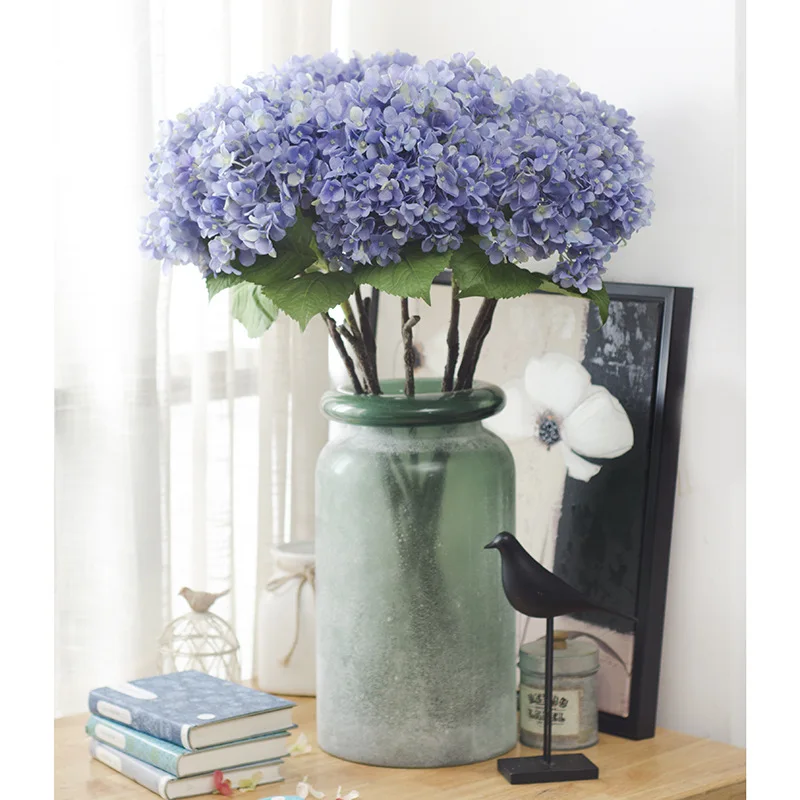 

European Fake Single Stem Hydrangea Artificia Flowers Simulation Round Hydrangea Large Flower Head Home Wedding Decor