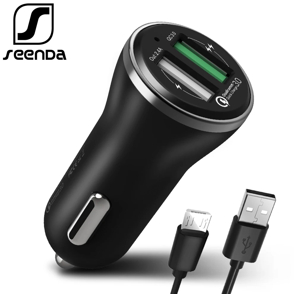 SeenDa سيارة شاحن USB مزدوج سريعة تهمة 3.0 الهاتف المحمول شاحن مع كابل سريع سيارة شاحن سامسونج Xiaomi اللوحي شحن