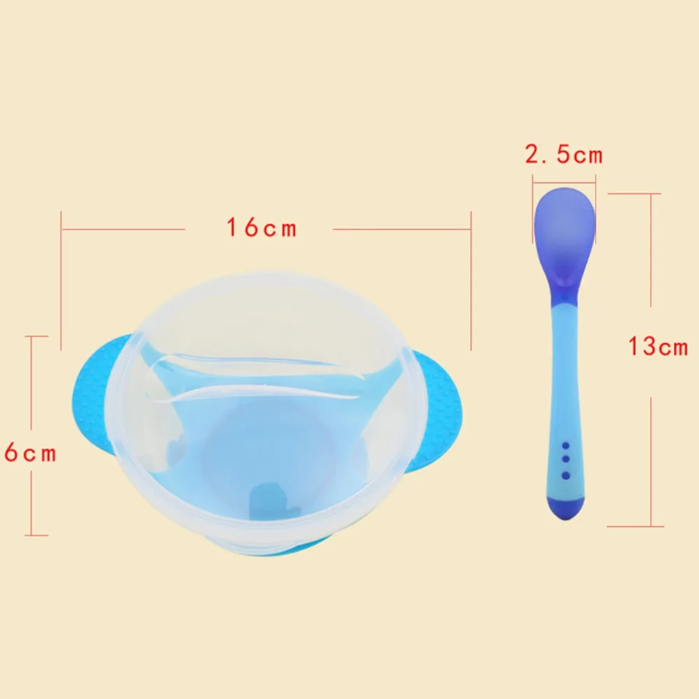 Toddler Baby Kids Child Feeding Lid Training Bowl with Spoon Cartoon Binaural Baby Feeding Tableware Children Plate Sucker Bowl