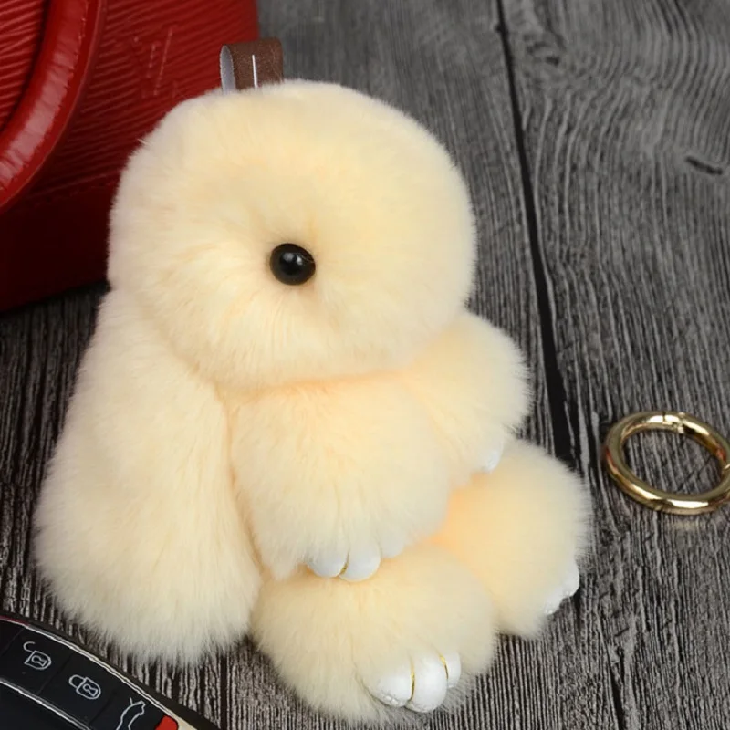 Rabbit Keychain Cute Fluffy Bunny Keychain Rex Genuine Rabbit Fur Pompom Key Ring Pom Pom Toy Doll Bag Charm Car Key Holder 14