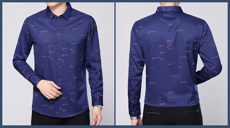 С длинным рукавом социальной Slim Fit Для мужчин рубашка Мода Повседневное Дизайнер Высокое качество Отпечатано Мужской рубашка стилей