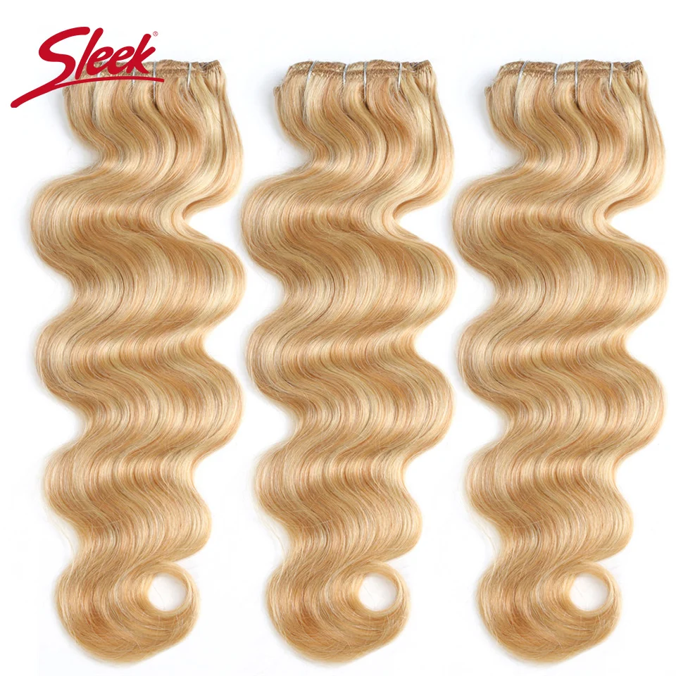 

Sleek Colorful Hair 7Pcs Clip In Human Hair Extensions Brazilian Body Wave Bonde P27/613 Color Hair Full Head Sets Remy Hair