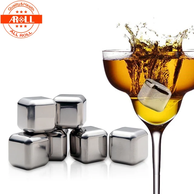 4 PCS Stainless Steel Ice Cubes Whisky Stones Wine Whiskey Cooler Beer