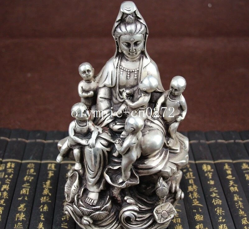 

8 ''Тибет бронза медь серебрение резьба пять мальчиков ребенок Avalokitesvara