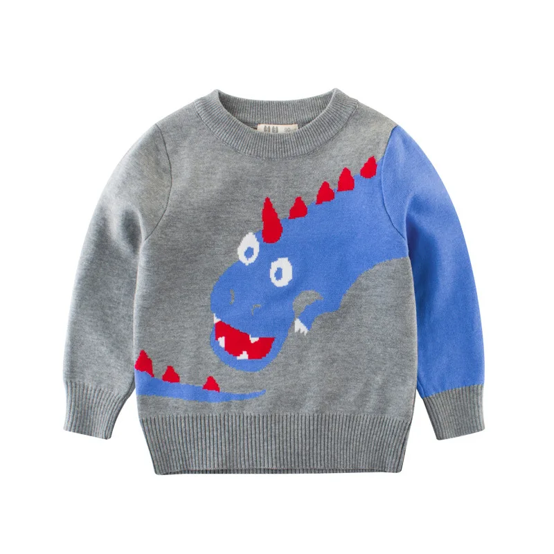 BINIDUCKLING/ г. Модные весенне-зимние свитера для маленьких мальчиков трикотажные свитера пуловеры с рисунком динозавра, одежда для маленьких мальчиков - Цвет: gray