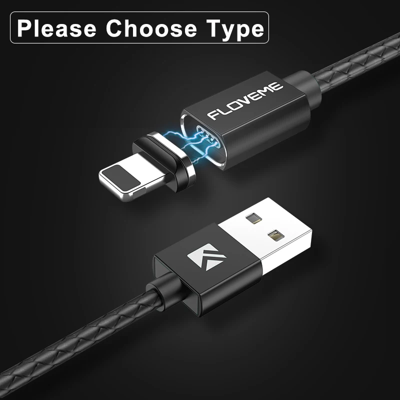 FLOVEME 3A Магнитный кабель USB для iPhone магнитная зарядка Micro USB кабель быстрой зарядки Зарядное устройство Тип usb C кабель для samsung xiaomi huawei зарядное устройство зарядка для айфона - Цвет: Balck Color Cable