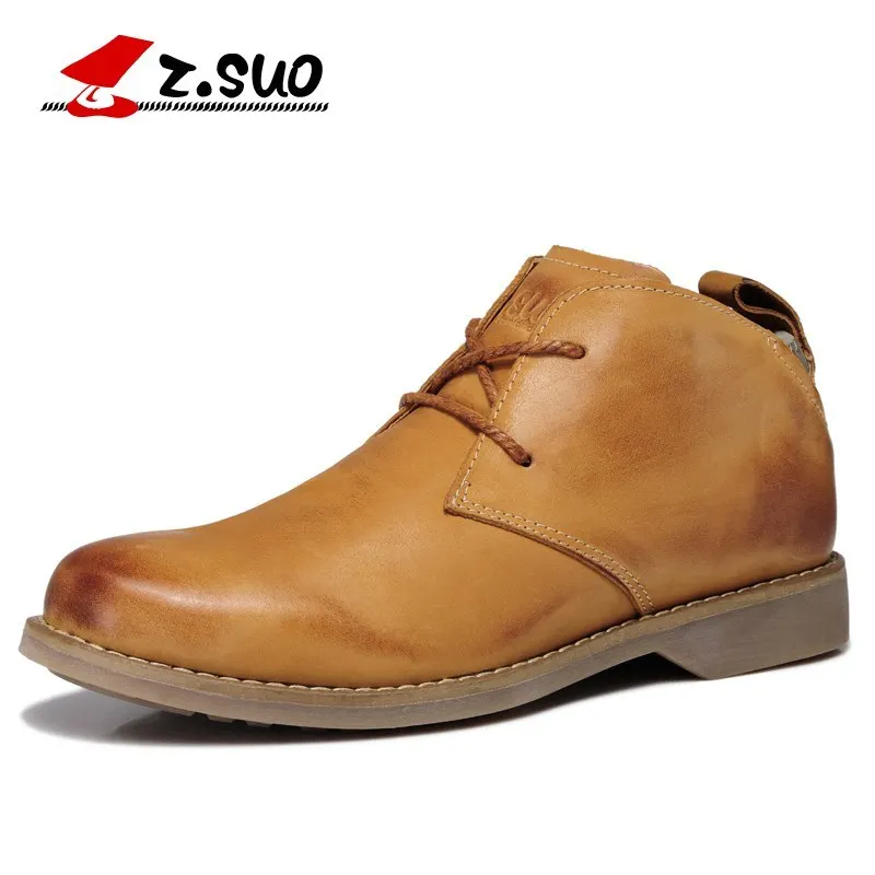 Z. Suo Moda botas de Inverno homens sapatos de Couro Genuíno Lace Up Respirável/Confortável Casuais dos homens Britânicos Martin Botas