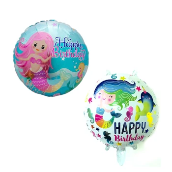 

50pcs 18inch Happy Birthday Mermaid Round Foil Helium Balloons Birthday Party Wedding Decoration Children's Classic Toys Globos