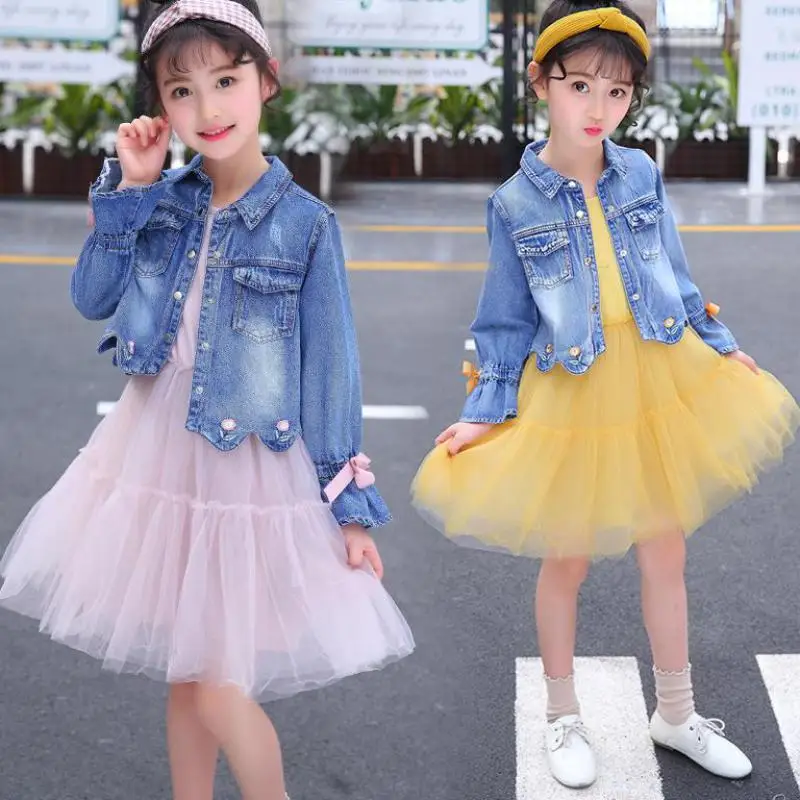 

2018 Spring Children Girls Teenage Girls Clothing Sets Dress+ Jackets 2 Pcs Suits Costume Conjunto Infantil 6 8 10 12 14 Years