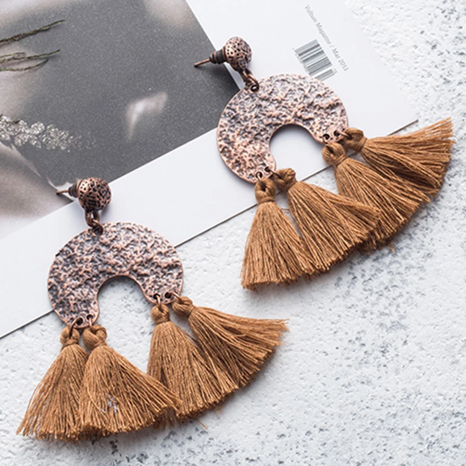 Fringed Ring Quirky Earrings Boho Embroidery Fringed Ring Quirky Earrings Boho Embroidery