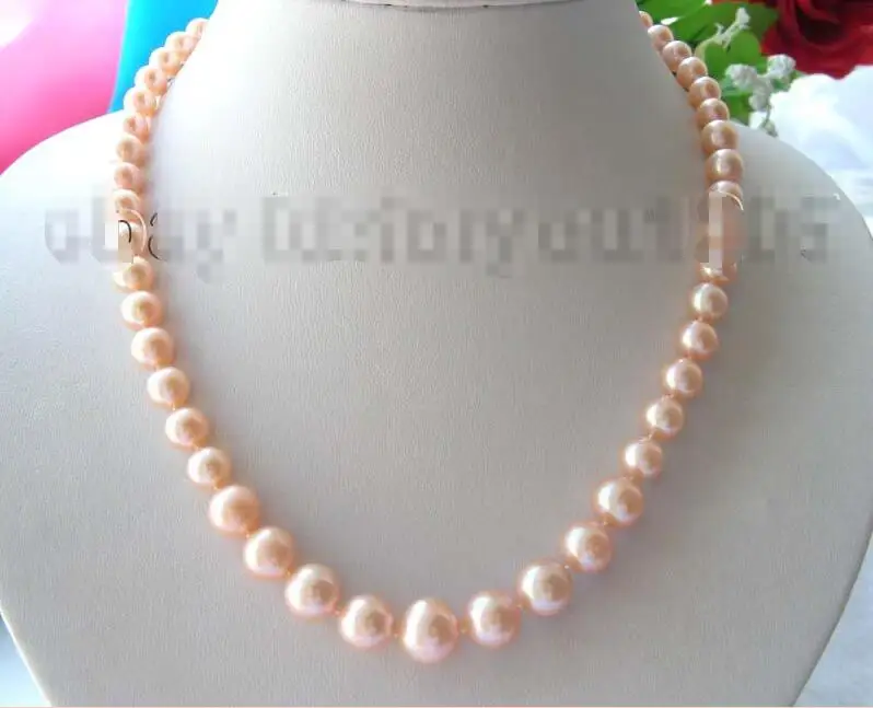 

Free shipping hot sale Women Bridal Wedding Jewelry >>18" Genuine Natural 8-12mm Round Pink Pearl Necklace
