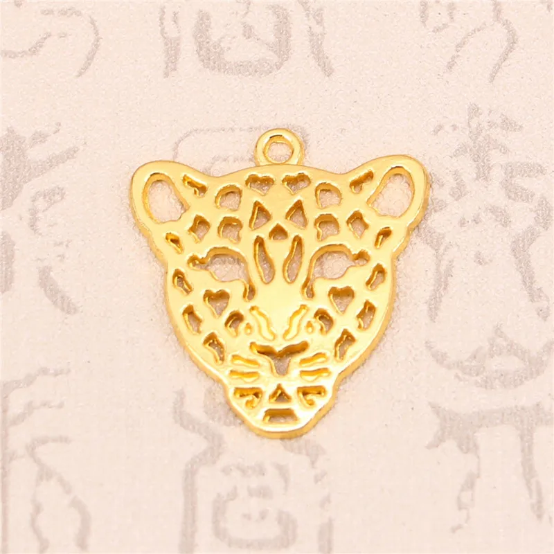 10pcs Antique Gold hollow leopard head Charms Pendant For DIY Jewelry