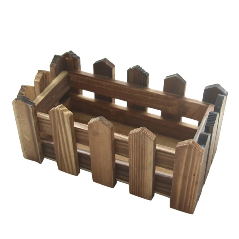 2019 new Figurines Wooden palisade Brown Fence Wood Flower Cute Vase Pots Planter Simulation Home Garden Decoration #4A19 (9)