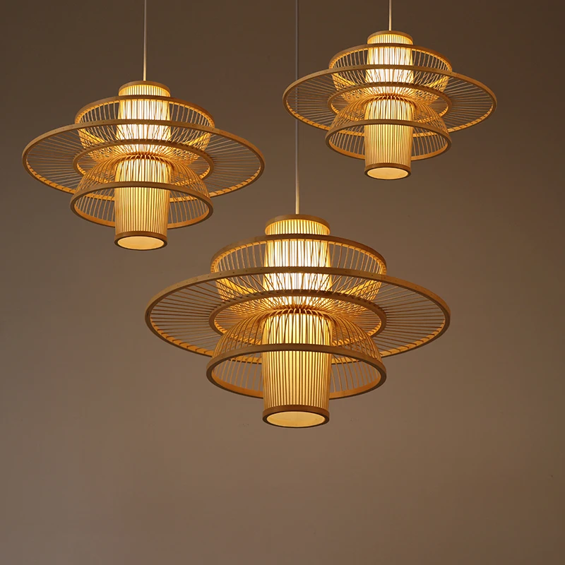 

Modern LED Bamboo Art Pendant Lamps Hand Knitting Pendant Lights Living Room Restaurant Corridor Home Indoor Decor Hanging Lamps