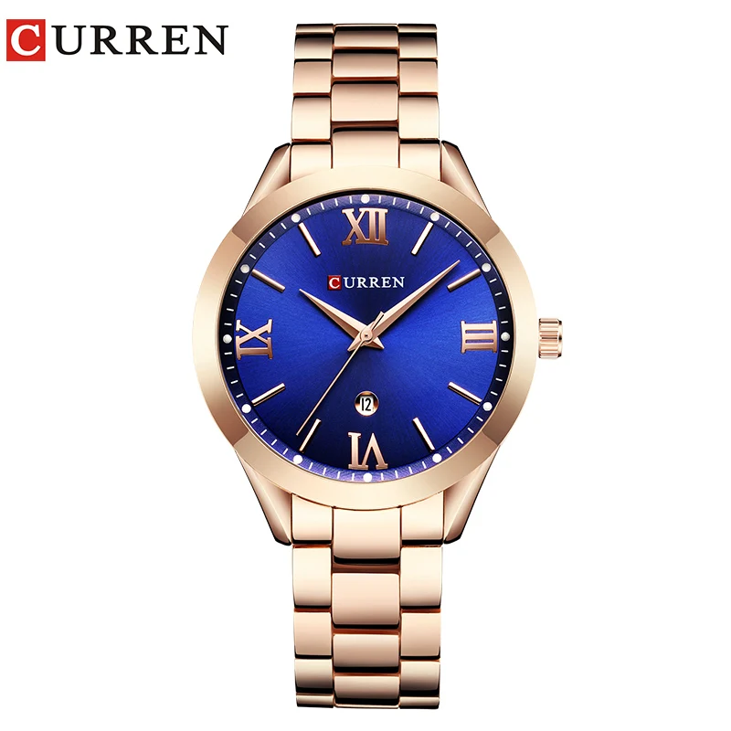 Rose gold blue CURREN золотые часы женские креативные стальные женские часы с браслетом женские часы Relogio Feminino Montre Femme - Цвет: Rose gold blue
