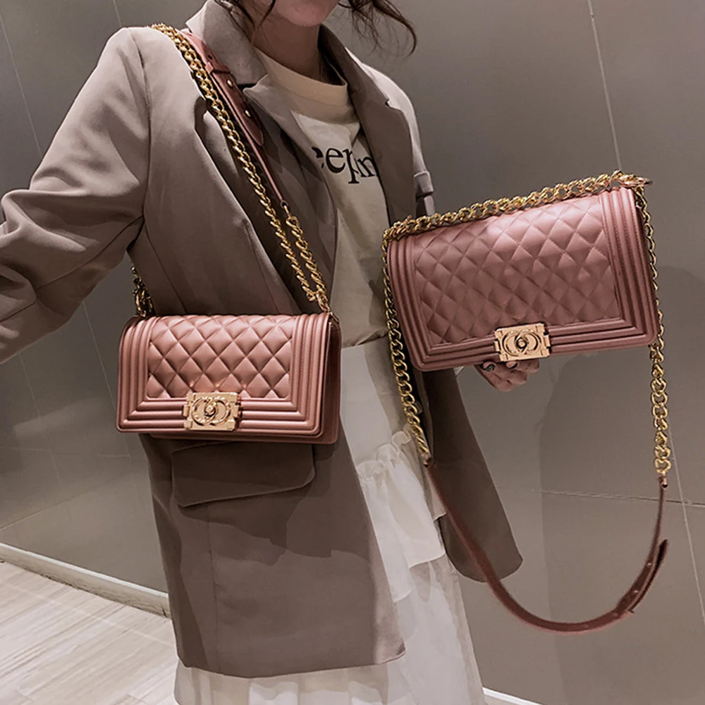 

YIQIN BERYL Luxury Brand Gradient Color Jelly Bag Plaid Matt Gold Bag Chain Shoulder Messenger Lady Clutch Purse Beach Handbag