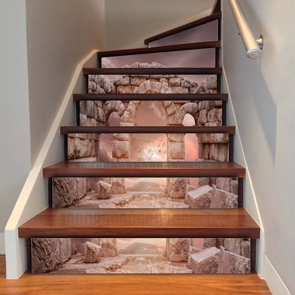 

3D DIY Retro Style Tile Stairs Stickers Removable Waterproof Wallpaper Stickers Self-adhesive Stair Riser for Home Decor
