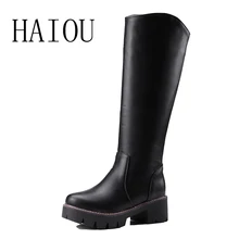 Femmes Bottes D’hiver 2016 Sexy Chaussures À Fermeture À Glissière Ronde En Cuir Véritable Bottes Femmes Moto Plate-Forme Cheville Noir Bottes Talons hauts