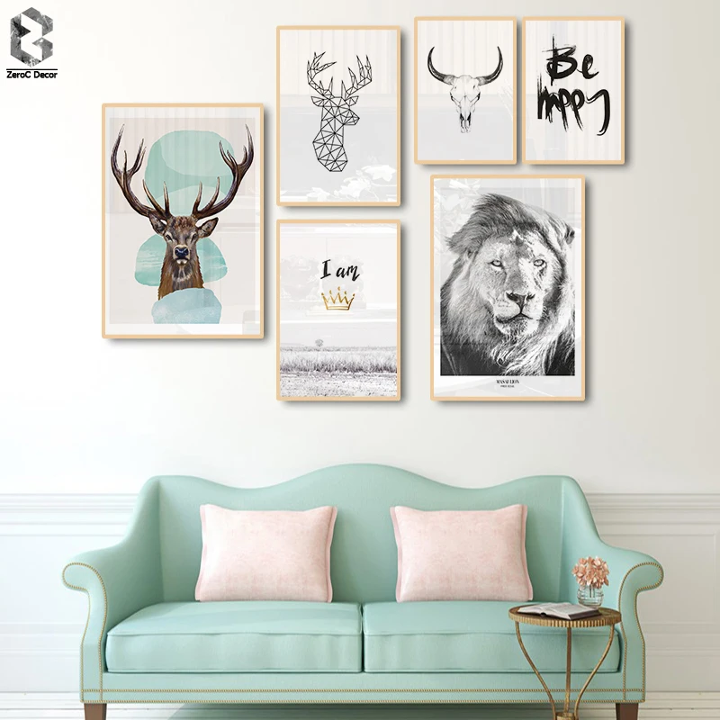 

Deer Lion Quotes Modern Canvas Painting Black White Nordic Scandinavian Wall Art Picture Poster Print Living Room Home Decor