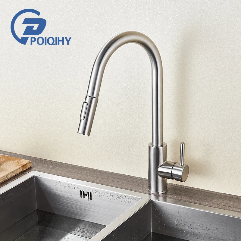 

Deck Mounted Pull Out Sprayer Brushed Nickel Washing Crane One Handle Kitchen Sink Mixer Faucet