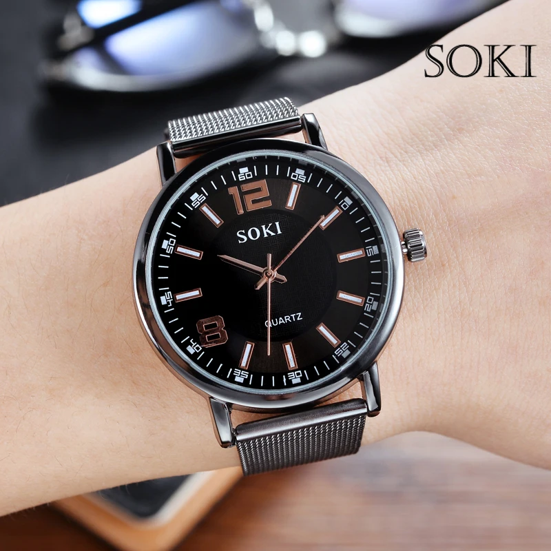 

Quartz Watch Digital watch SOKI Men Brand Minimalist Modern Concise Mesh Strap Casual Round Mesh Simple Watch relogio masculino