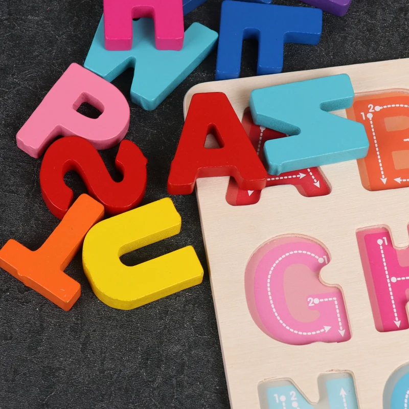 Деревянные игрушки алфавиты цифровые Пазлы для детей Ранние развивающие игрушки Детские буквы Borad Обучение Образование Детские игрушки