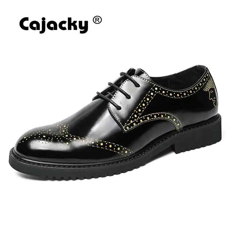 Cajacky Мужские модельные туфли модные Дизайн броги Для мужчин на шнуровке обувь для вождения золото платье в деловом стиле Обувь с