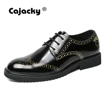 

Cajacky Men Dress Shoes Fashion Design Brogues Men Lace Up Driving Shoes Gold Business Dress Brogue Shoes Male Leather Shoes New