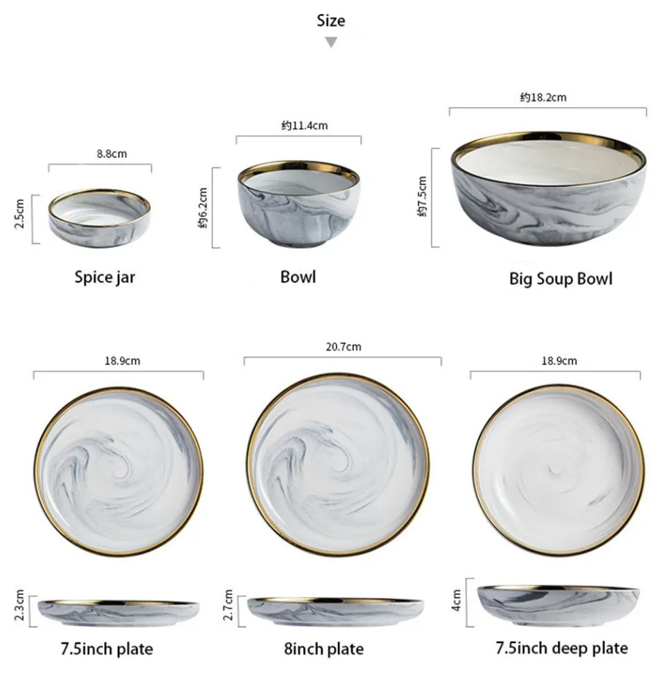 Глод мраморная керамическая тарелка, вечерние тарелки, набор посуды, фарфоровые тарелки для завтрака, рисовый салат, лапша, миска для супа, набор посуды