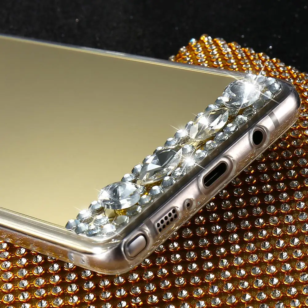 KISSCASE зеркальный чехол для Samsung S6 S7 Edge S8 S блестящий со стразами galaxy j5 2017 s9 J7