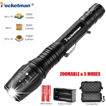 

High Lumens LED Flashlights Tactical Flashlight,Waterproof Rechargeable FlashLights,5 Modes Handheld Light By 18650