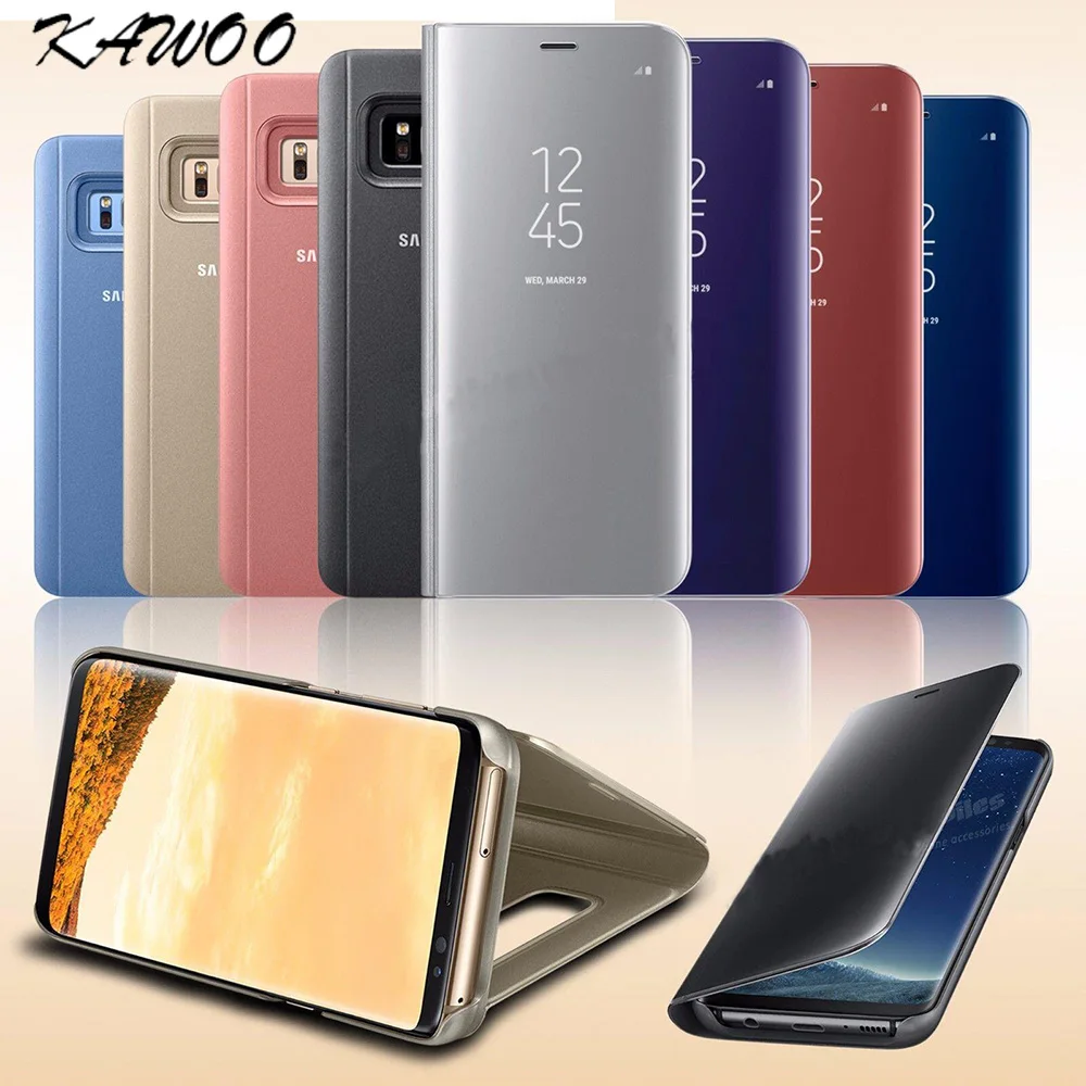 

Luxury Smart Mirror Leather Electroplating Flip Window View Stand Cover Shell With Hard PC for Samsung S6 S6 Edge Coque Cover